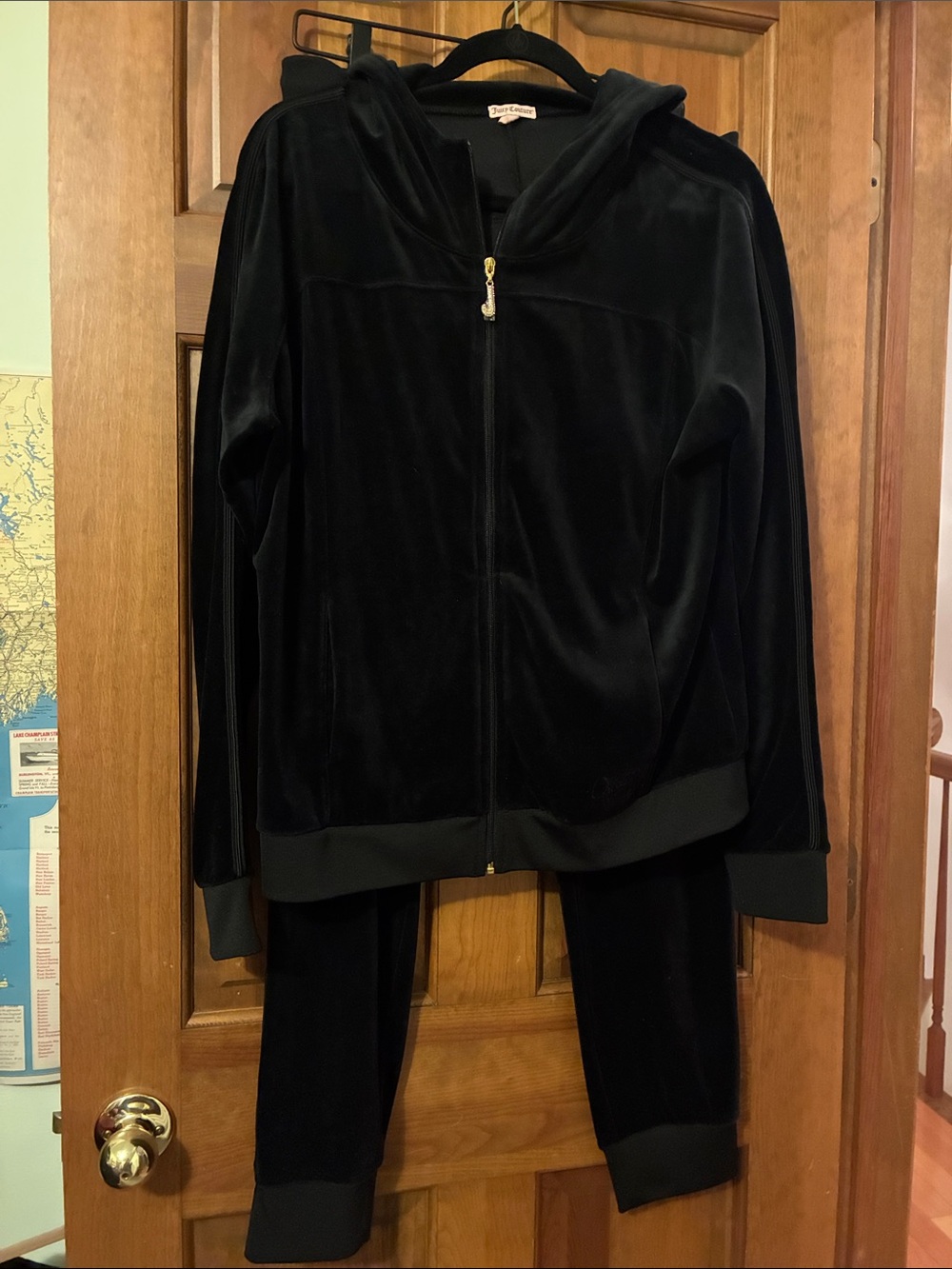 Juicy Couture Black Velour Zip Hoodie Bomber Jacket and Pants